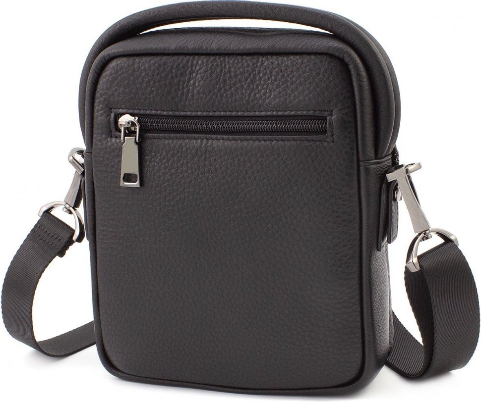 Шкіряна чоловіча сумка-барсетка чорного кольору з ручкою H.T Leather (11509)