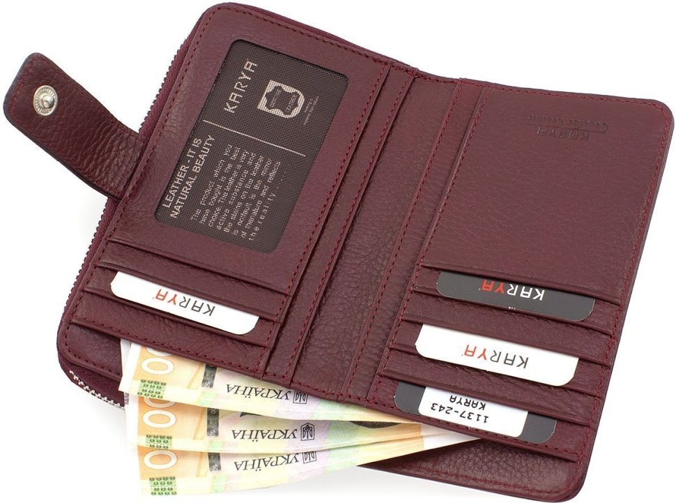 Кожний вертикальний гаманець марсалового кольору KARYA (1137-243)