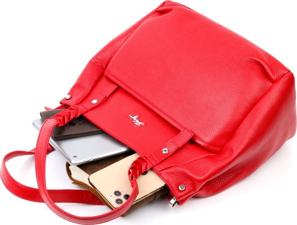 Яскрава повсякденна жіноча сумка із зернистої шкіри червоного кольору KARYA (2420880)