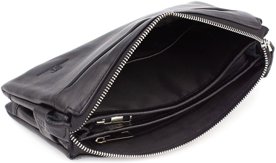 Клатч чорного кольору з гладкої шкіри на блискавці Leather Collection (11120)