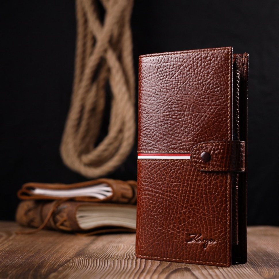 Коричневий чоловічий клатч-гаманець із натуральної шкіри на зап'ястя KARYA (2421180)