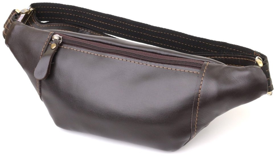 Классическая мужская сумка на пояс из натуральной гладкой кожи коричневого цвета Shvigel 95094 modnotak фото №2