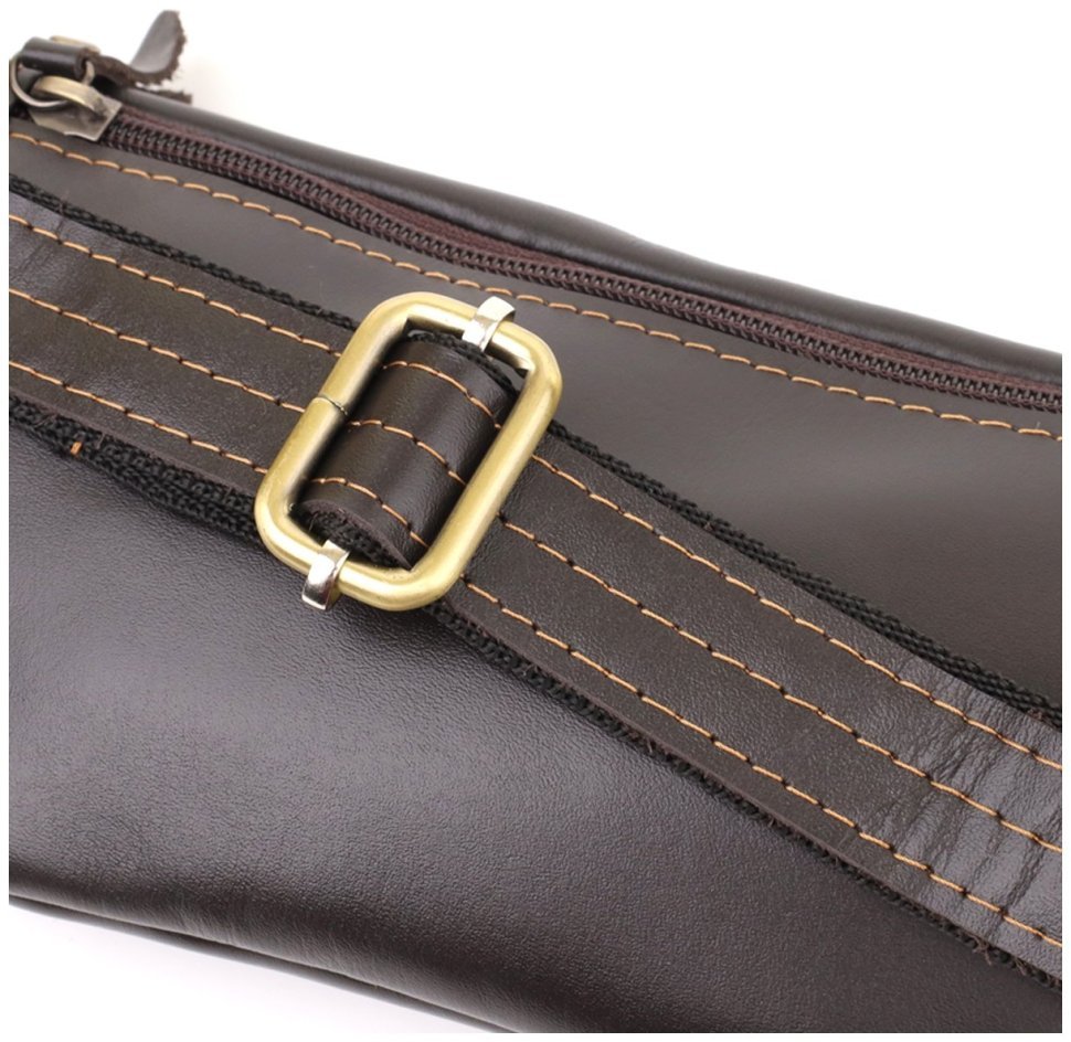 Классическая мужская сумка на пояс из натуральной гладкой кожи коричневого цвета Shvigel 95094 modnotak фото №5