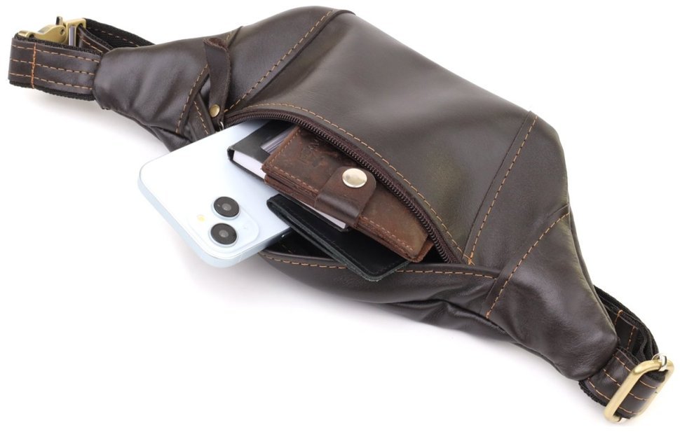 Классическая мужская сумка на пояс из натуральной гладкой кожи коричневого цвета Shvigel 95094 modnotak фото №7