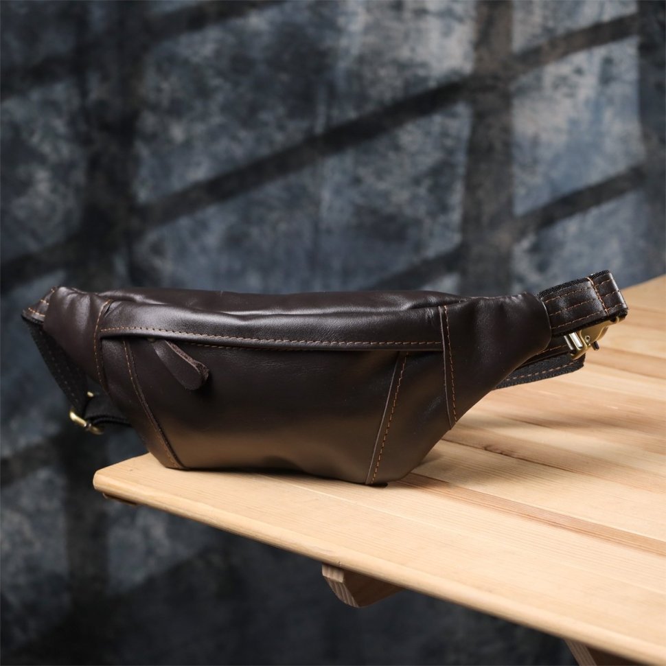 Классическая мужская сумка на пояс из натуральной гладкой кожи коричневого цвета Shvigel 95094 modnotak фото №8