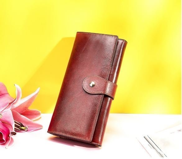 Жіночий місткий гаманець бордового кольору з натуральної шкіри Vintage (2414916)