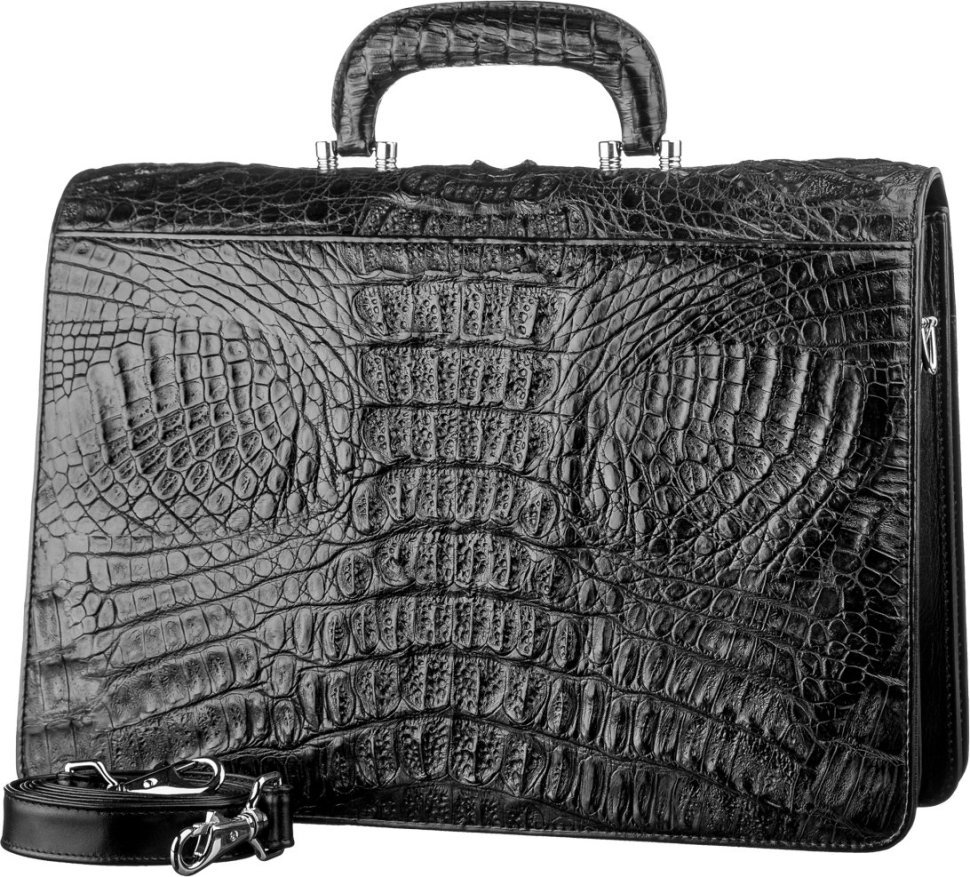 Чорний чоловічий портфель з натуральної шкіри крокодила CROCODILE LEATHER (024-18048)