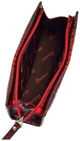 Лакированная женская косметичка из натуральной кожи с фактурой под рептилию Desisan 107094 красного цвета