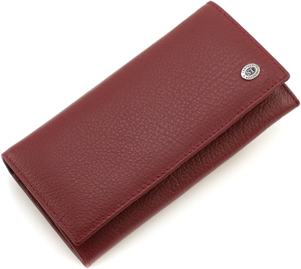 Бордовый женский кошелек из натуральной кожи с клапаном на кнопке ST Leather 1767394