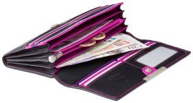 Большой женский кошелек из натуральной черной кожи с двойной строчкой Visconti Paloma 77394