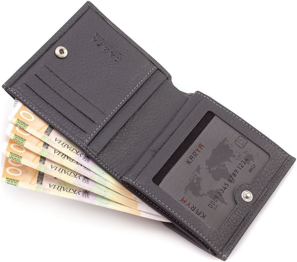 Сірий жіночий гаманець компактного розміру із натуральної шкіри з монетницею Karya 67494