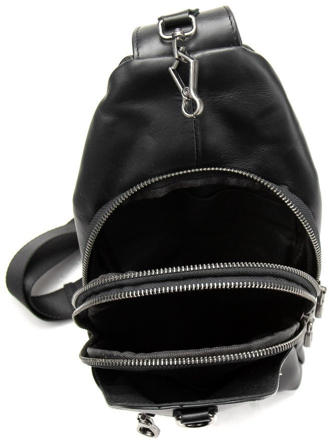 Велика чоловіча сумка-слінг з натуральної шкіри чорного кольору TIDING BAG 77494
