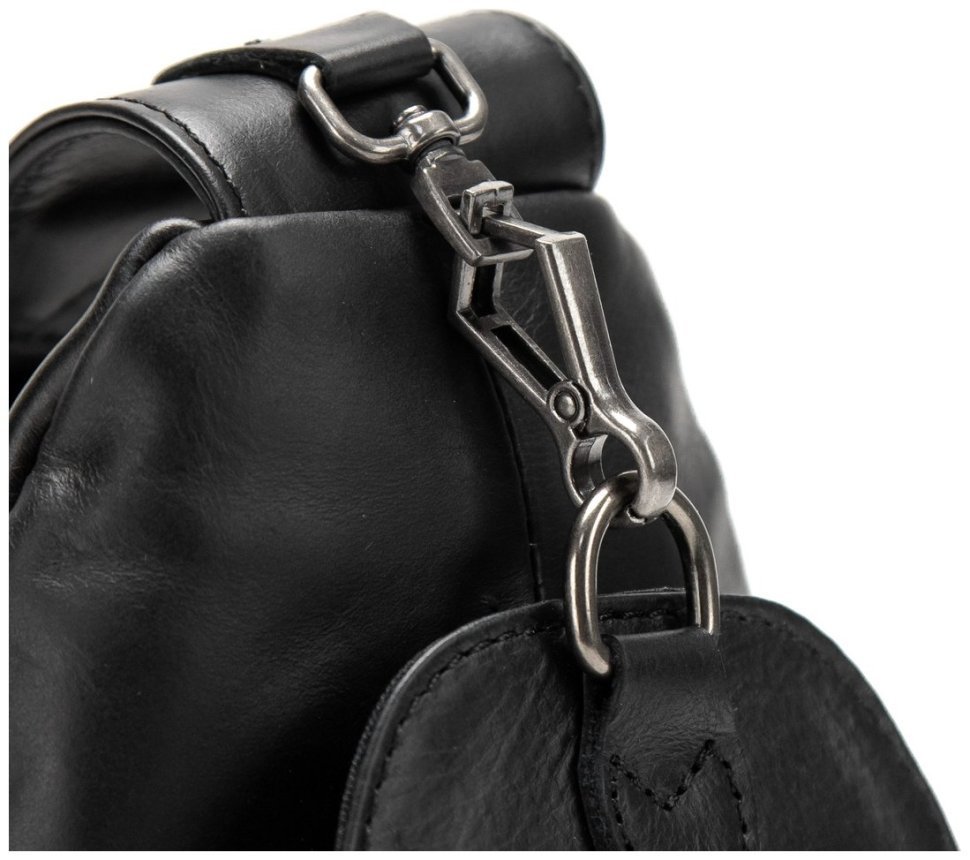 Велика чоловіча сумка-слінг з натуральної шкіри чорного кольору TIDING BAG 77494