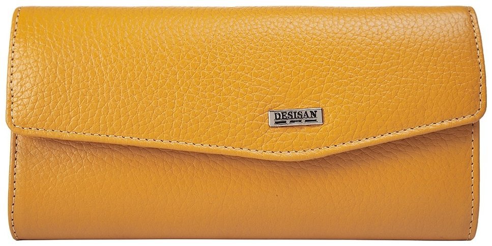 Яркий женский кошелек из кожи флотар на кнопке Desisan 107594 желтого цвета modnotak фото №1