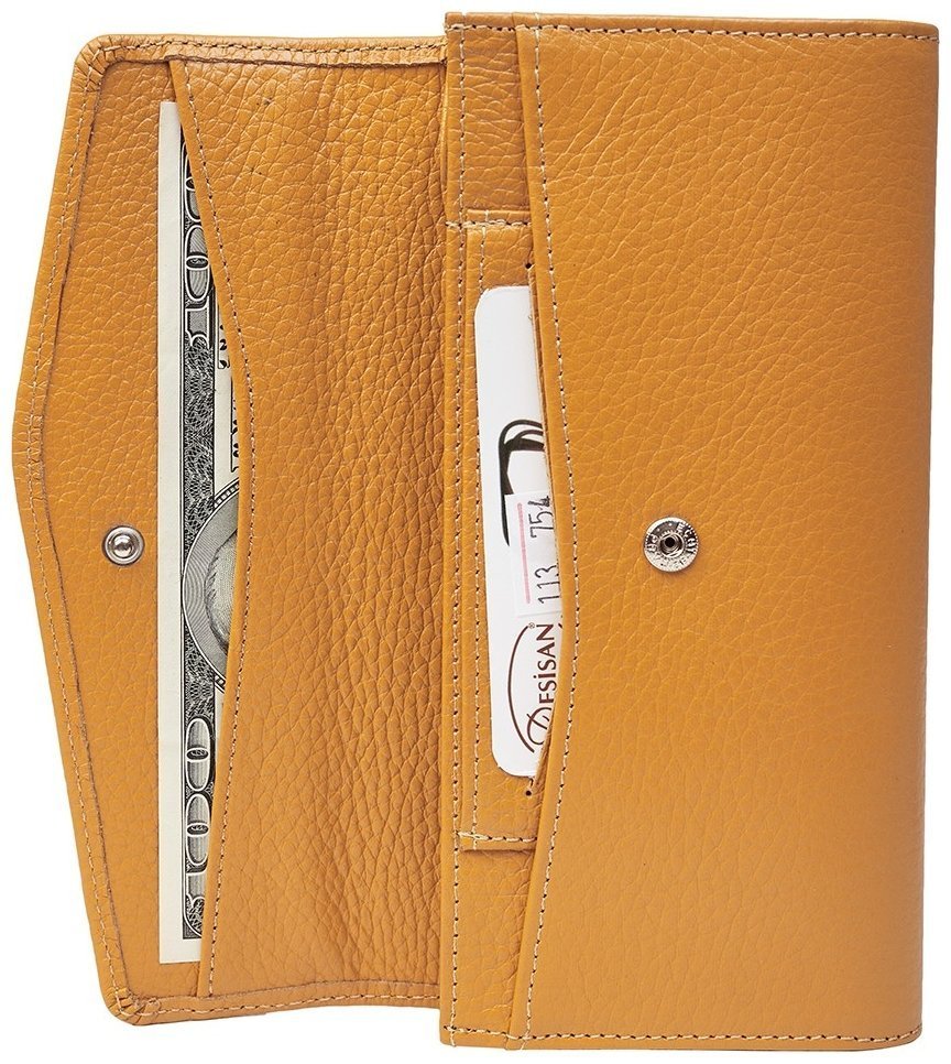 Яркий женский кошелек из кожи флотар на кнопке Desisan 107594 желтого цвета modnotak фото №3