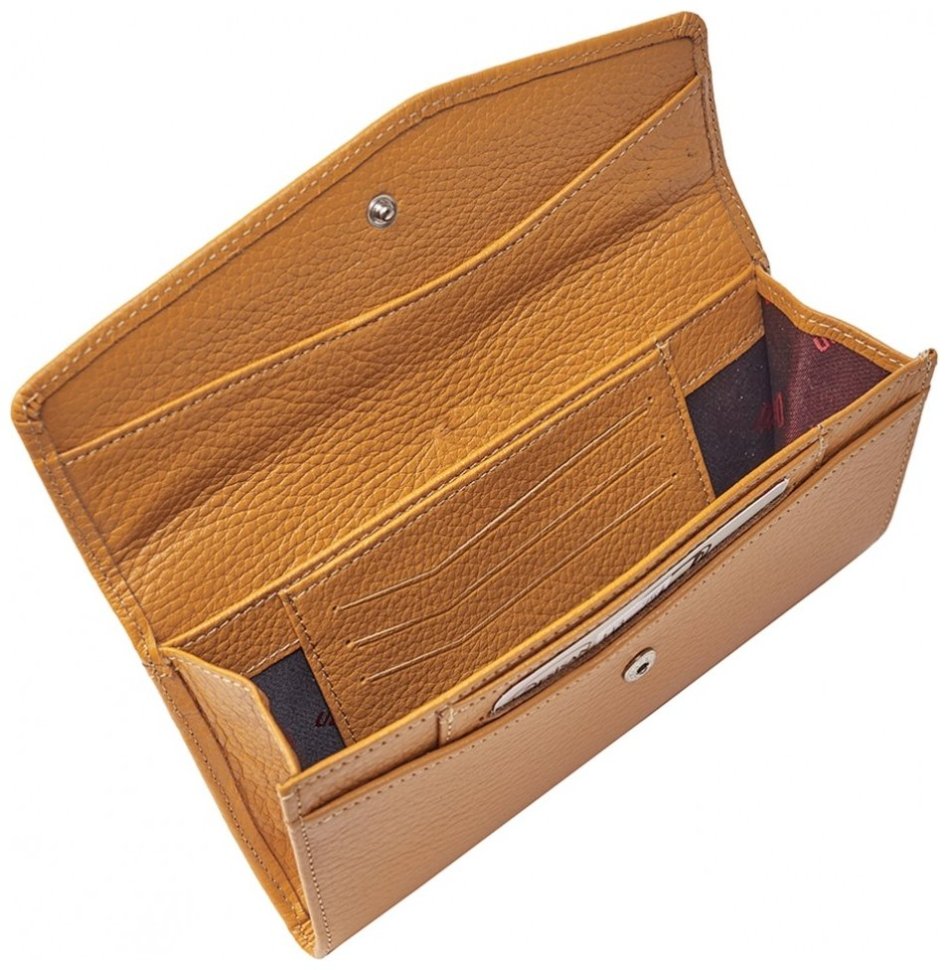 Яркий женский кошелек из кожи флотар на кнопке Desisan 107594 желтого цвета modnotak фото №4