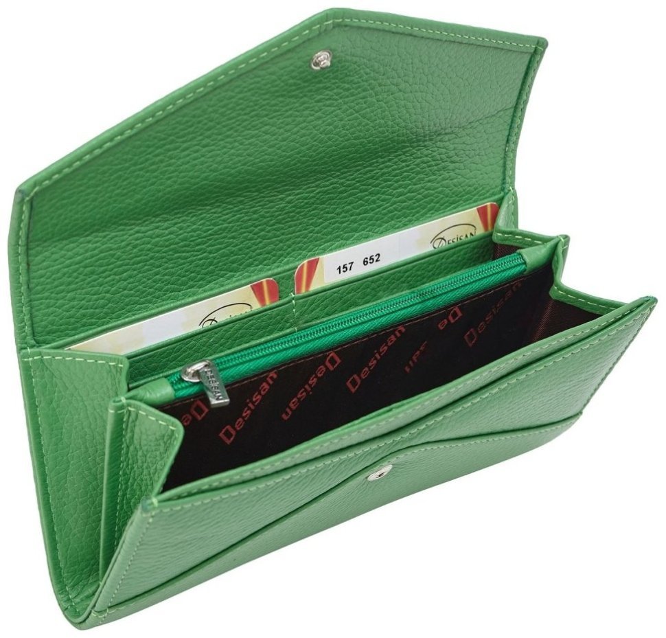 Шкіряний гаманець конверт зі шкіри флотар на кнопці Desisan 107894 зеленого кольору фото №4 Шкіряний гаманець конверт зі шкіри флотар на кнопці Desisan 107894 зеленого кольору modnotak фото №4