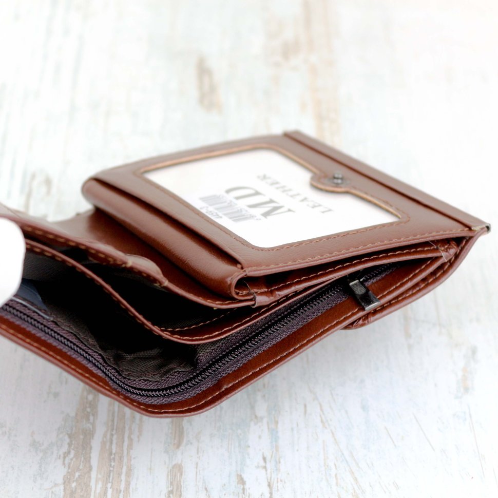 Невеликий жіночий гаманець зі шкірозамінника в коричневому кольорі MD Leather (21542)
