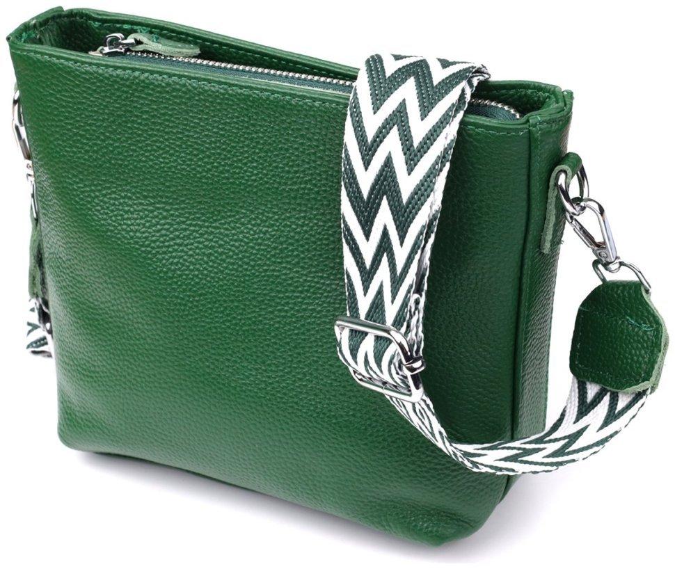 Повседневная женская сумка из фактурной кожи с текстильным плечевым ремнем Vintage 98194 зеленого цвета modnotak фото №1