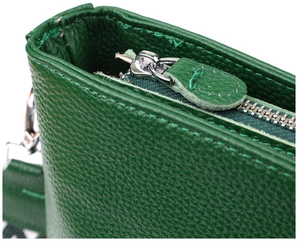 Повседневная женская сумка из фактурной кожи с текстильным плечевым ремнем Vintage 98194 зеленого цвета modnotak фото №5