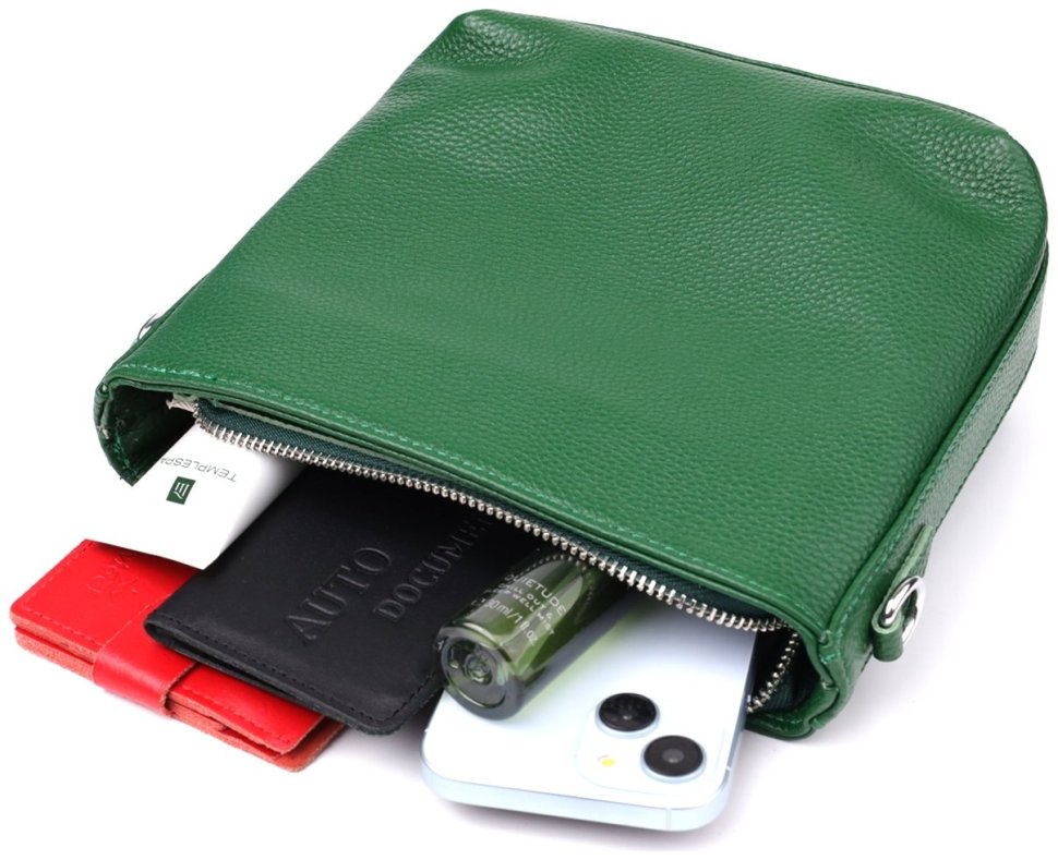 Повседневная женская сумка из фактурной кожи с текстильным плечевым ремнем Vintage 98194 зеленого цвета modnotak фото №8