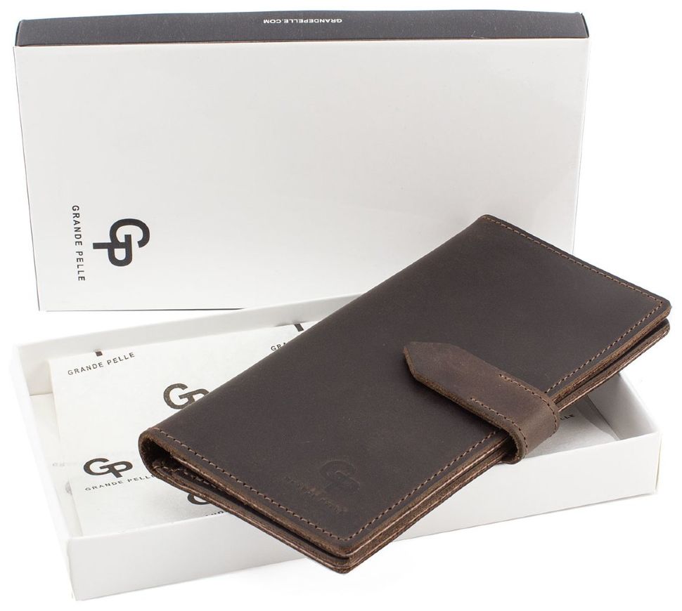 Темно-коричневий стильний гаманець ручної роботи Grande Pelle (13014)