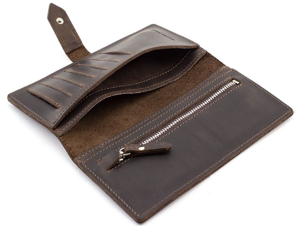 Темно-коричневий стильний гаманець ручної роботи Grande Pelle (13014)
