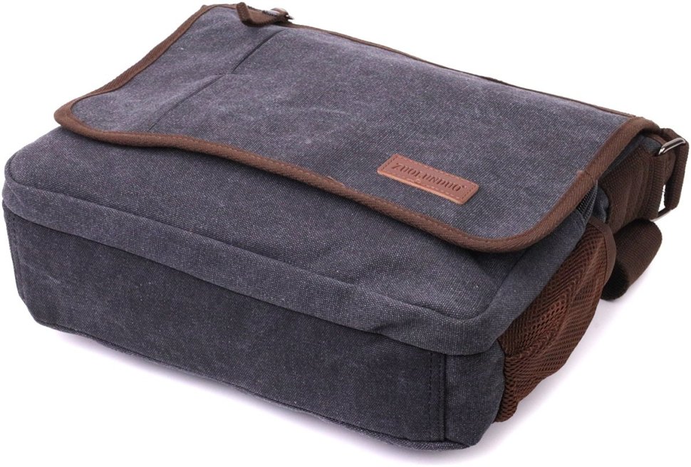Чорна чоловіча текстильна сумка для ноутбука 13 дюймів з однією лямкою Vintage 2422200