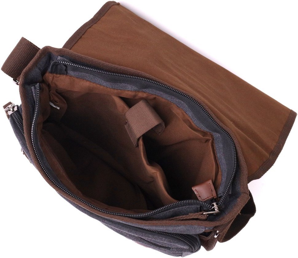 Чорна чоловіча текстильна сумка для ноутбука 13 дюймів з однією лямкою Vintage 2422200
