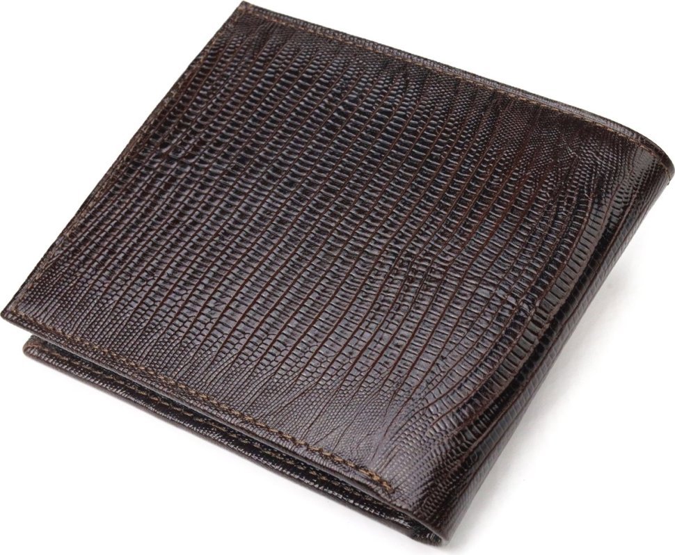 Лакований чоловічий гаманець у два складення з натуральної шкіри під рептилію CANPELLINI (2421585)