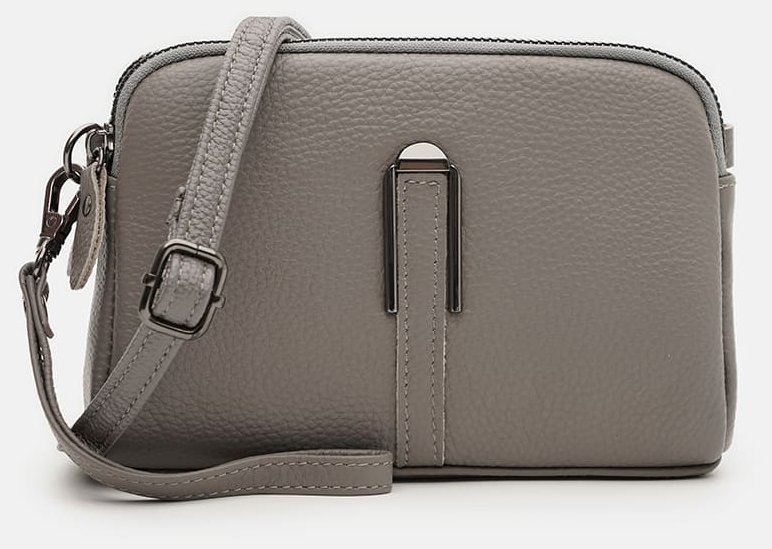 Повседневная женская сумка из натуральной кожи серого цвета Borsa Leather 108894 modnotak фото №2