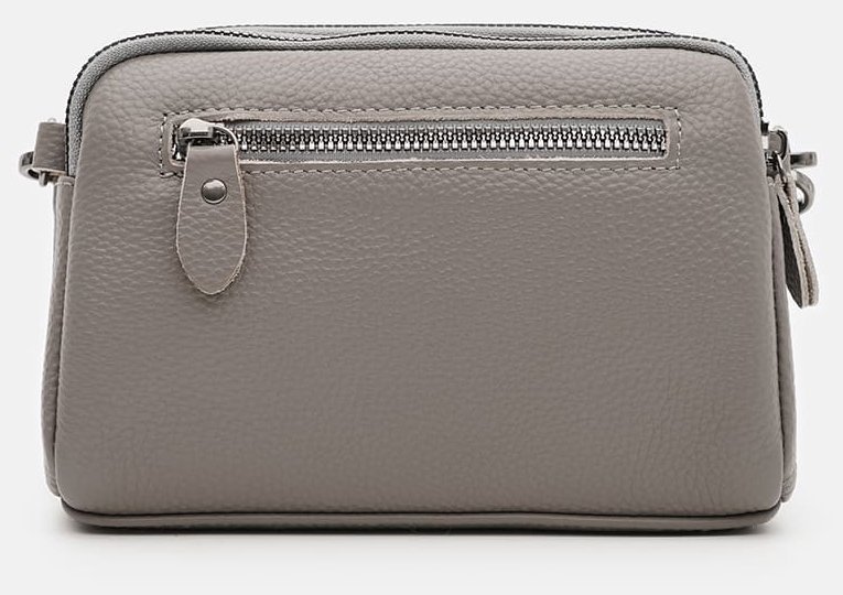 Повседневная женская сумка из натуральной кожи серого цвета Borsa Leather 108894 modnotak фото №3