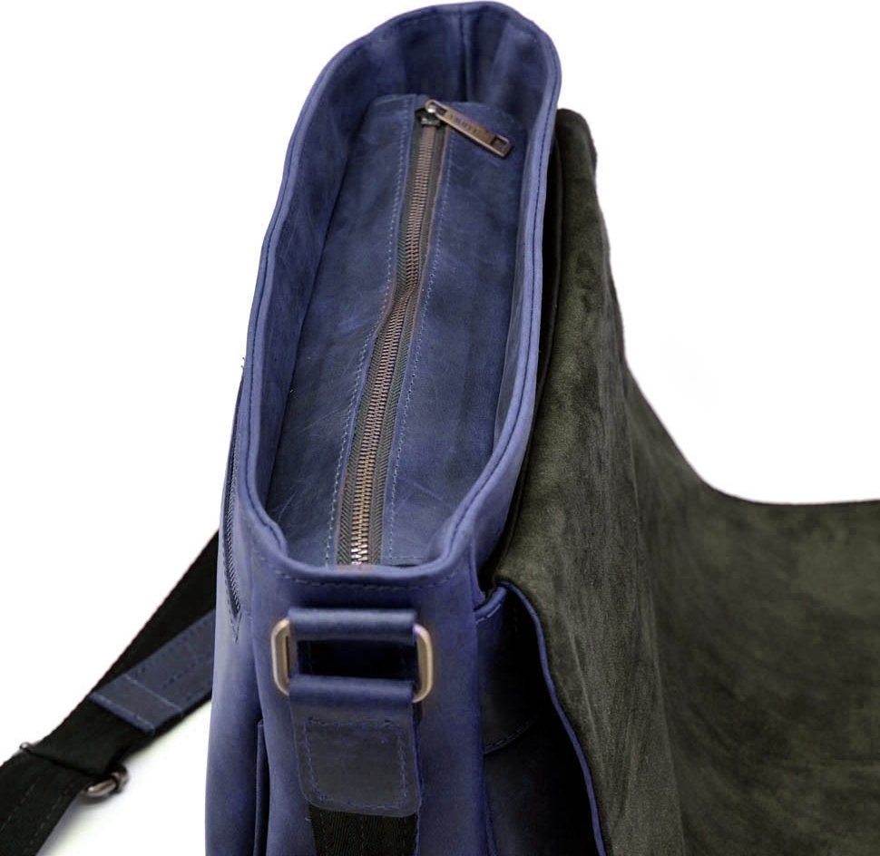 Мужская синяя сумка-мессенджер через плечо из кожи крейзи хорс - TARWA (21688)