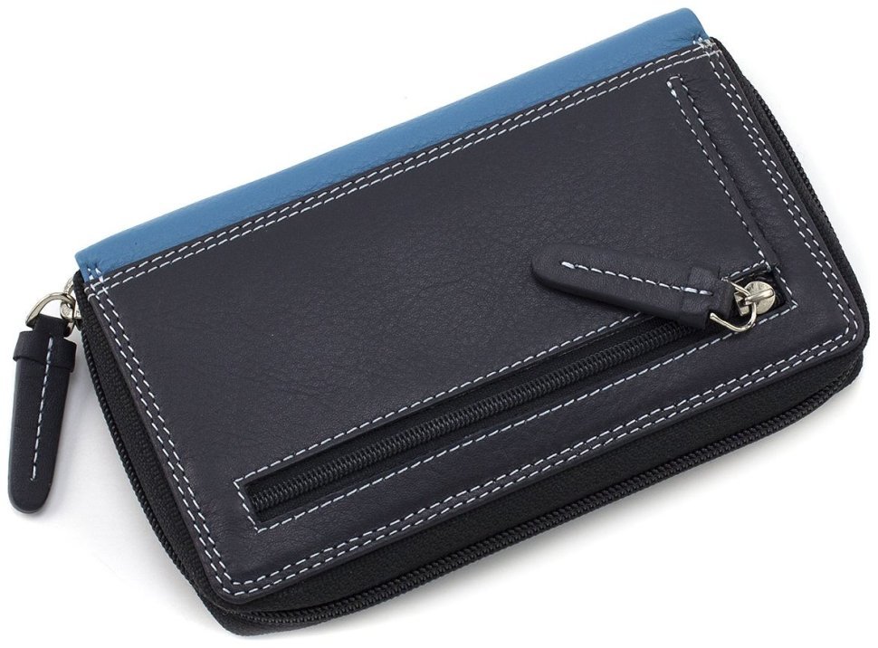 Вертикальний жіночий гаманець із натуральної шкіри синього кольору на блискавці Visconti Aruba 69294