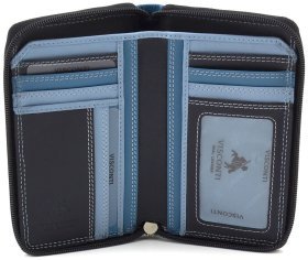 Вертикальный женский кошелек из натуральной кожи синего цвета на молнии Visconti Aruba 69294