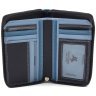 Вертикальный женский кошелек из натуральной кожи синего цвета на молнии Visconti Aruba 69294 - 2