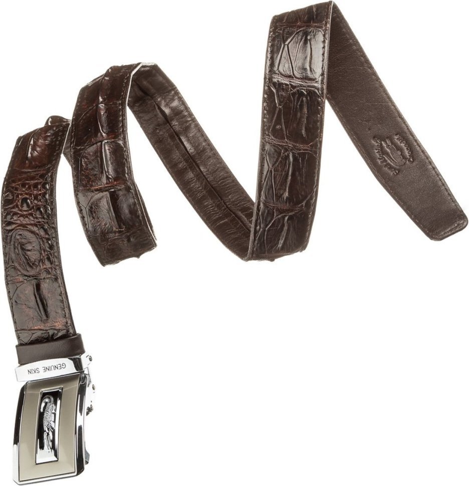 Темно-коричневый ремень из кожи крокодила с пряжкой автомат CROCODILE LEATHER (024-18606) modnotak фото №3