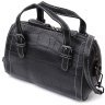 Компактна жіноча сумка з натуральної шкіри чорного кольору з білими рядками Vintage 2422358 - 1