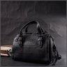 Компактна жіноча сумка з натуральної шкіри чорного кольору з білими рядками Vintage 2422358 - 7