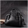 Компактна жіноча сумка з натуральної шкіри чорного кольору з білими рядками Vintage 2422358 - 8
