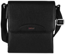 Мужская сумка через плечо из натуральной кожи черного цвета с клапаном на магнитах DESISAN 80595