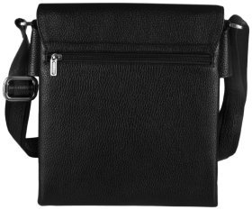 Мужская сумка через плечо из натуральной кожи черного цвета с клапаном на магнитах DESISAN 80595