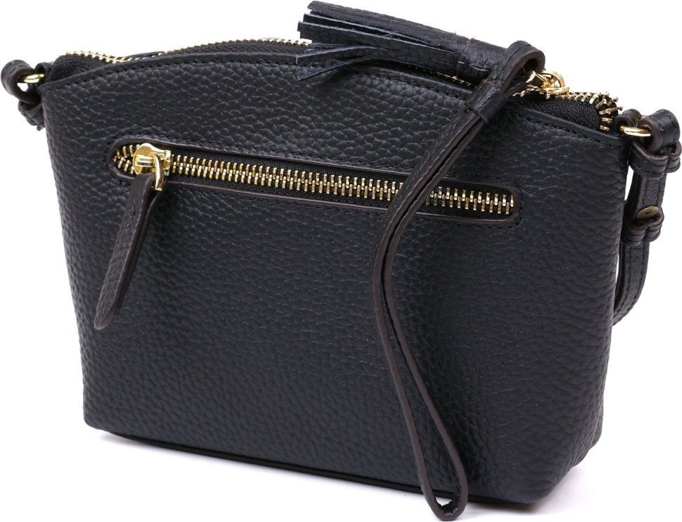 Невелика жіноча сумка на плече із фактурної шкіри чорного кольору Vintage (20488)
