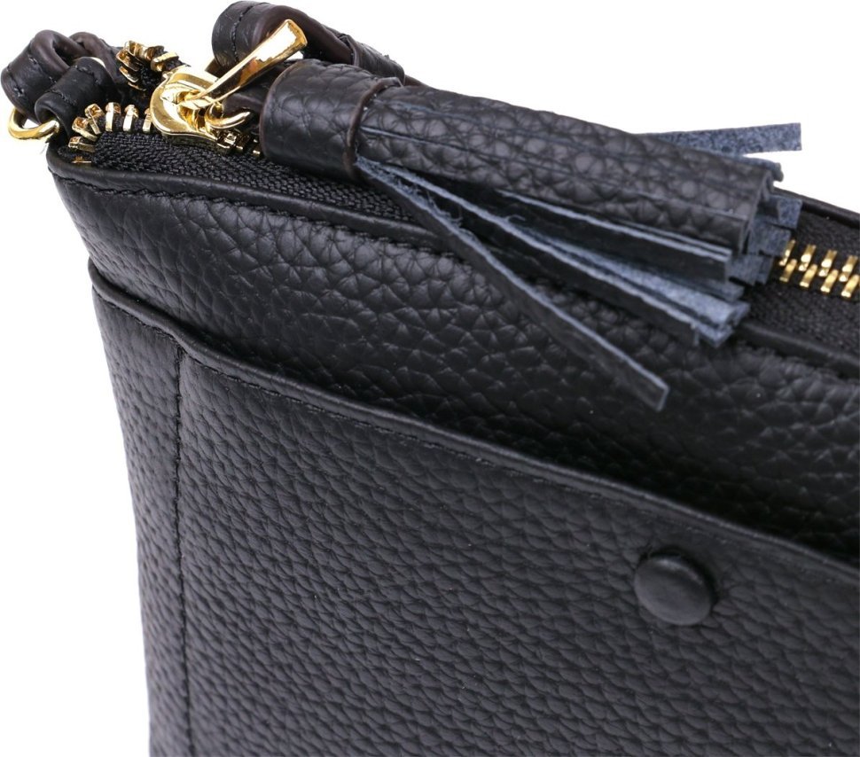 Невелика жіноча сумка на плече із фактурної шкіри чорного кольору Vintage (20488)