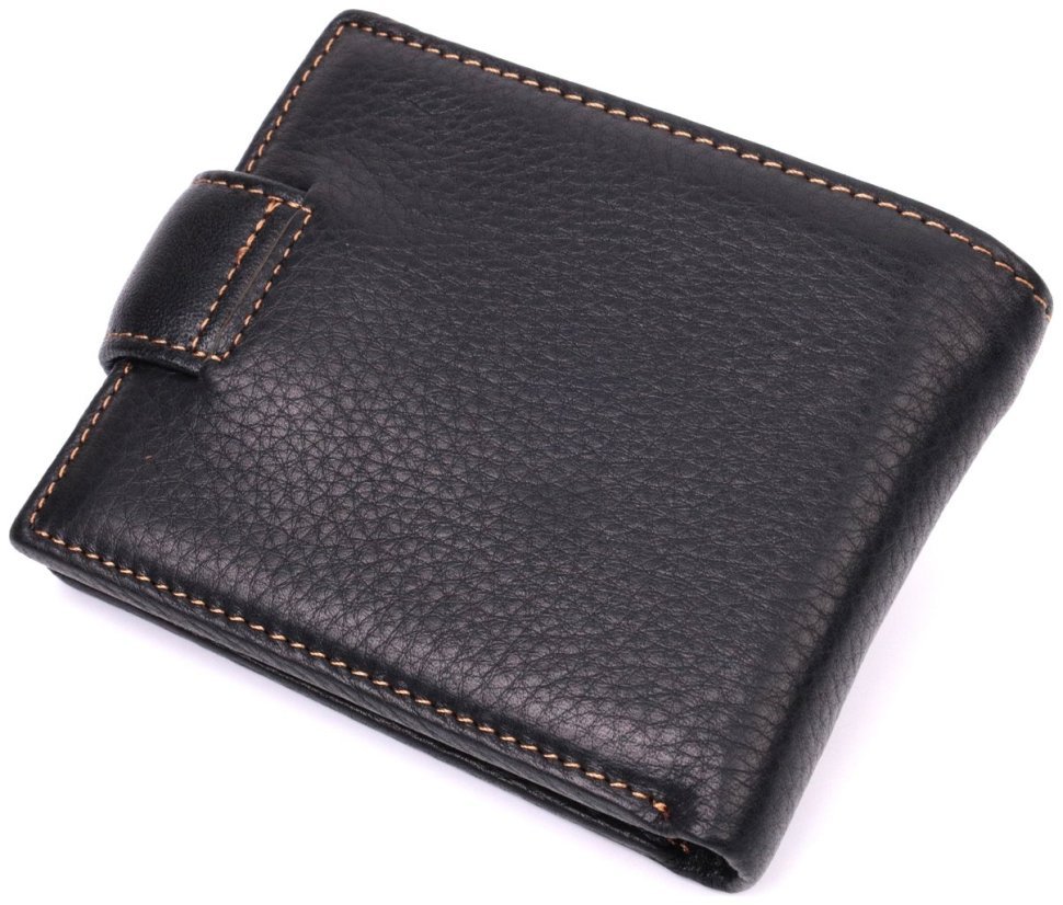 Компактне класичне чоловіче шкіряне портмоне чорного кольору на кнопці Vintage Style 91395 modnotak фото №2