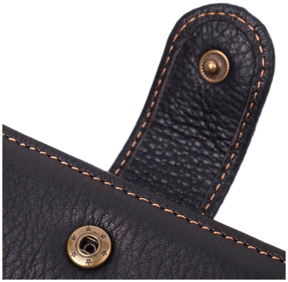 Компактне класичне чоловіче шкіряне портмоне чорного кольору на кнопці Vintage Style 91395 modnotak фото №3