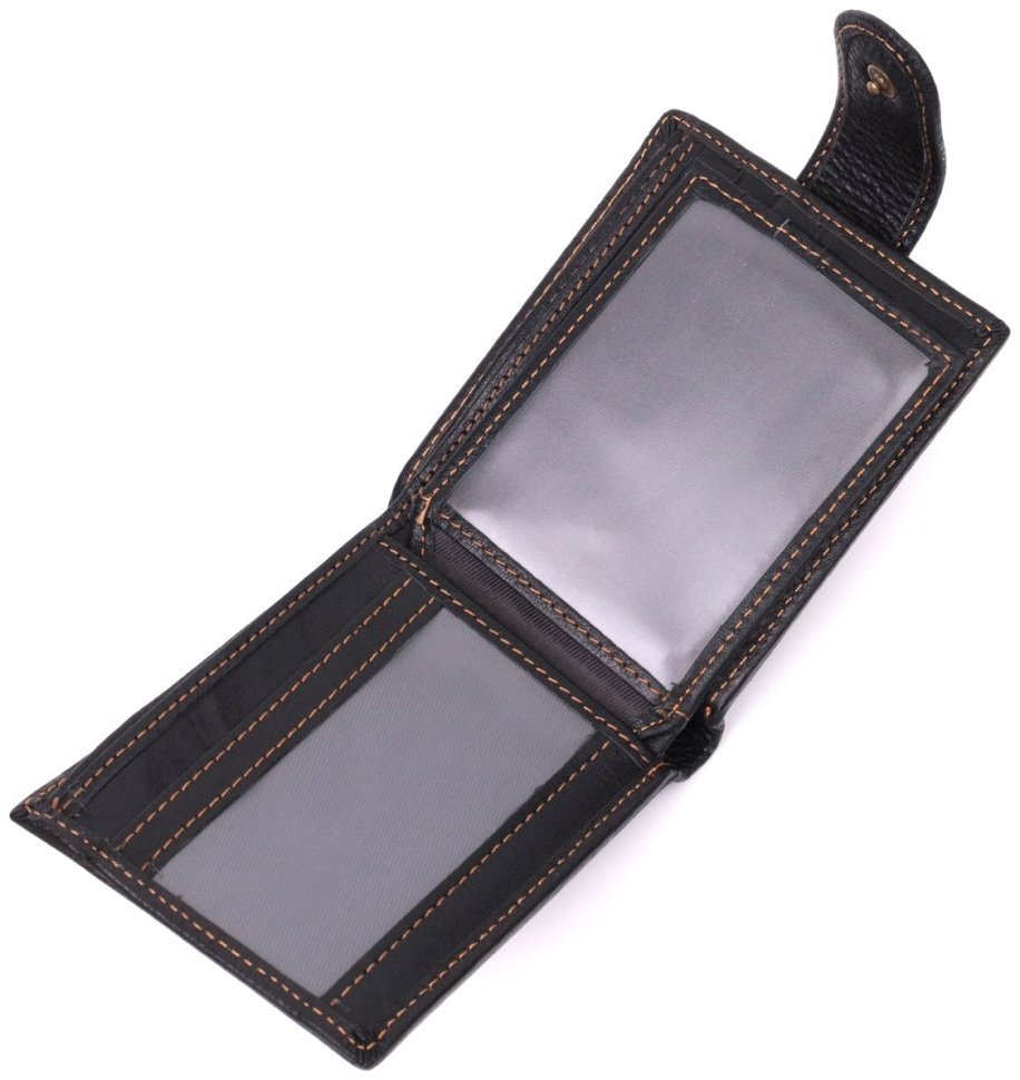 Компактне класичне чоловіче шкіряне портмоне чорного кольору на кнопці Vintage Style 91395 modnotak фото №4