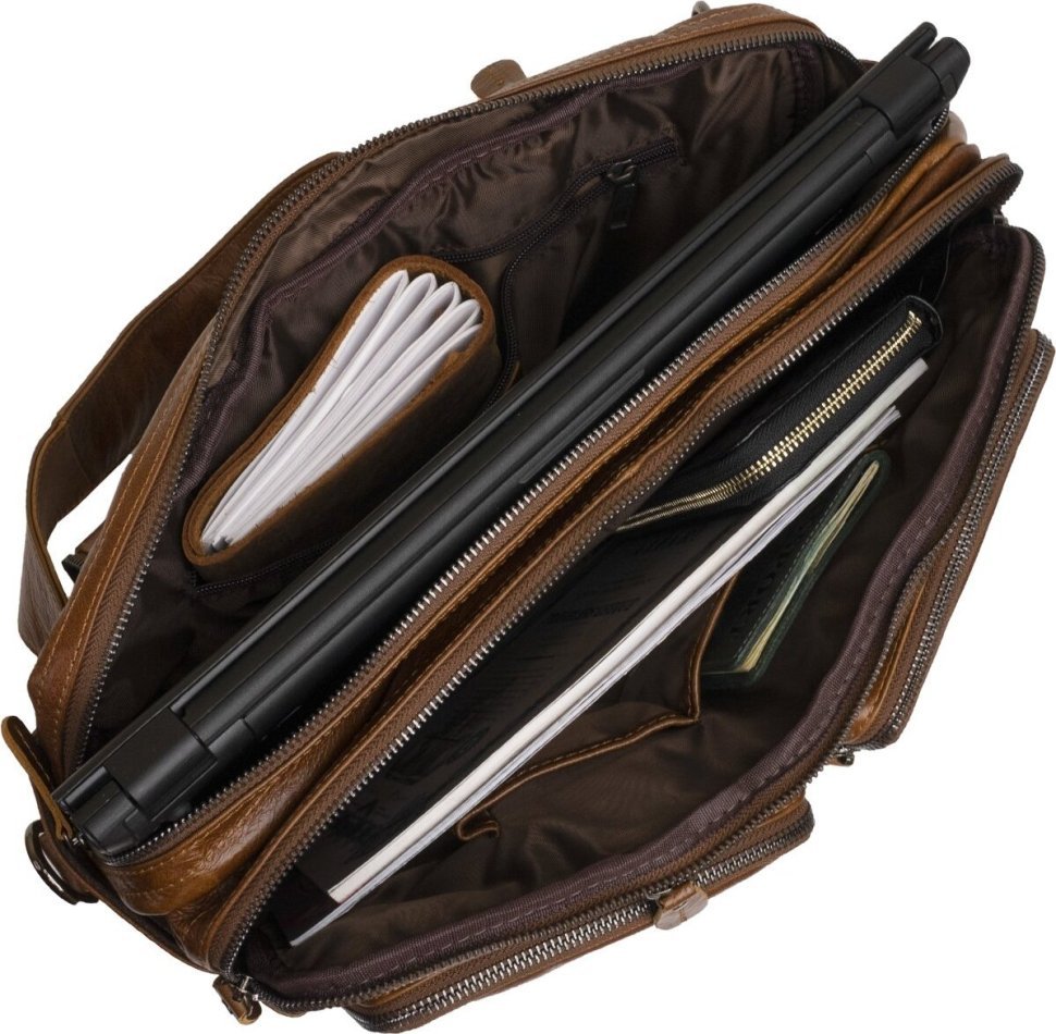 Шкіряна чоловіча сумка - рюкзак трансформер на два відділення VINTAGE STYLE (14781)