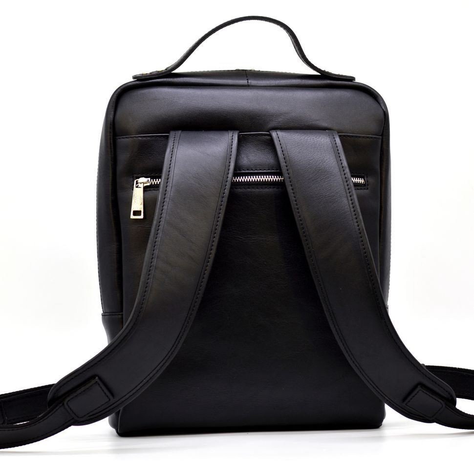 Черный кожаный рюкзак для ноутбука до 14 дюймов TARWA (19656)