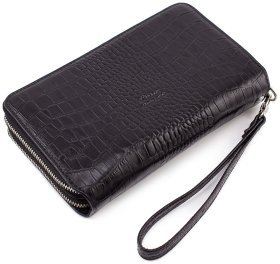 Чорна чоловіча барсетка зі шкіри з тисненням під крокодила KARYA (0547-53)